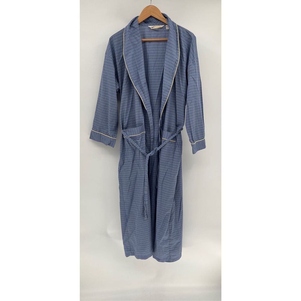Victoria's Secret Robe Country Style Women‎ Size XS Small Blue Long Plaid Belted